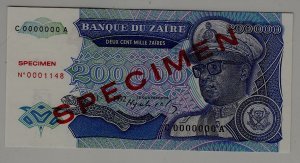 Zaire P-42 unc. banknote/ Specimen/ no.1148