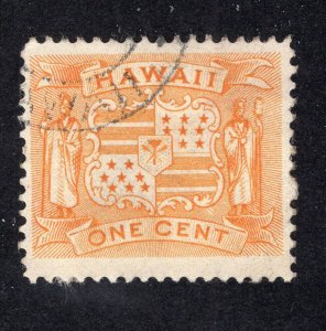 Hawaii 1894 1c yellow Arms, Scott 74 used, value = $1.50