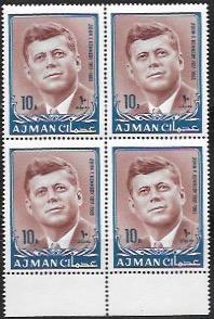 Ajman. MNH Block of 4.  #26  John F Kennedy  5 R