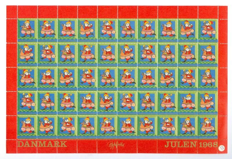 Denmark. Christmas Seals 1968 Unfolded Sheet Mnh. Santa.Bjorn Wiinblad.4 Side P.