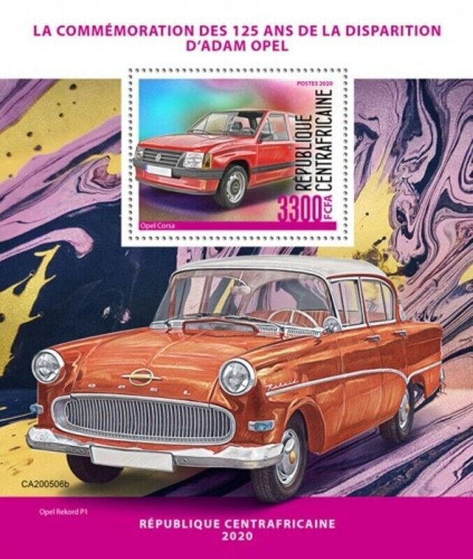 Central Africa - 2020 Adam Opel Autos - Stamp Souvenir Sheet - CA200506b