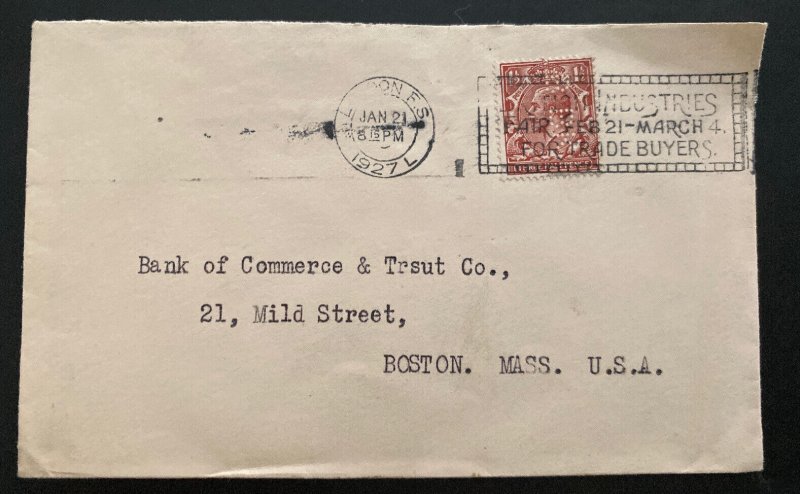 1927 London England Commercial cover To Boston Ma Usa  Perfin Stamp