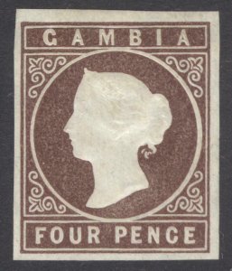 Gambia 1874 4d Pale Brown Imperf Wmk CC Certificate Scott 3a SG 6  MH Cat $450