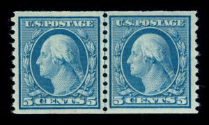 MOMEN: US STAMPS #496 COIL LINE PAIR MINT OG NH XF-SUP