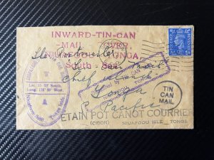 1943 England UK Tin Can Canoe Mail Cover Glasgow to Niuafoou Island Toga