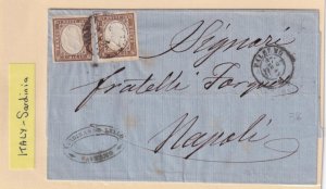 ITALY/ROMAN STATES SARDINIA PAIR IMPERFS ON COVER TO NAPOLI