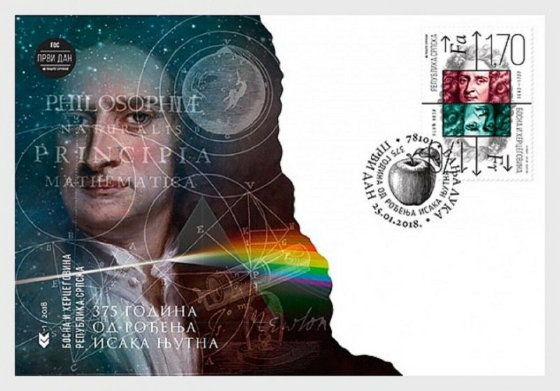 2018    BOSNIA  -  SIR ISSAC NEWTON   -   FIRST DAY COVER