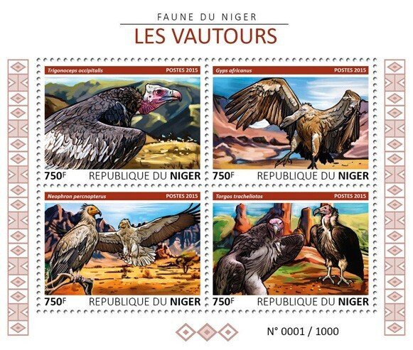 NIGER - 2015 - Vultures - Perf 4v Sheet - Mint Never Hinged