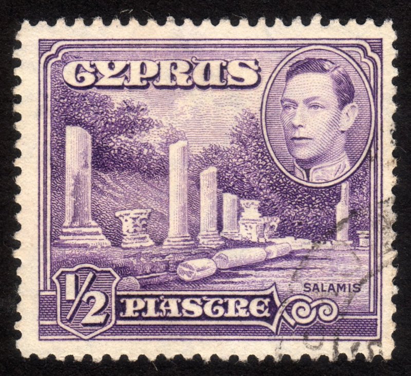 1951, Cyprus 1/2p, Used, King George VI, Sc 164