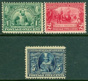 EDW1949SELL : USA 1907 Scott #328-30 Mint Never Hinged. Fresh set. Catalog $500.