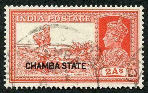 CHAMBA STATE SG86 KGVI 2a vermilion Fine Used (genuine postmark)