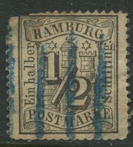 Hamburg - Scott 13 - Numeral on Arms -1864 - Used - 1/2s Stamp