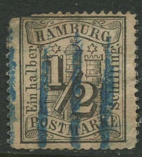 Hamburg - Scott 13 - Numeral on Arms -1864 - Used - 1/2s Stamp