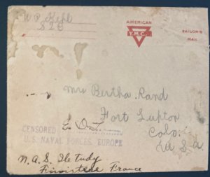 1940 US NAVAL Forces In Europe Sailors Mail Cover To Fort Lipton CO Usa