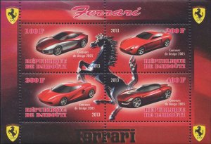 Djibouti Stamps Ferrari Sports Cars Vintage Souvenir Sheet 4 stamps MNH 