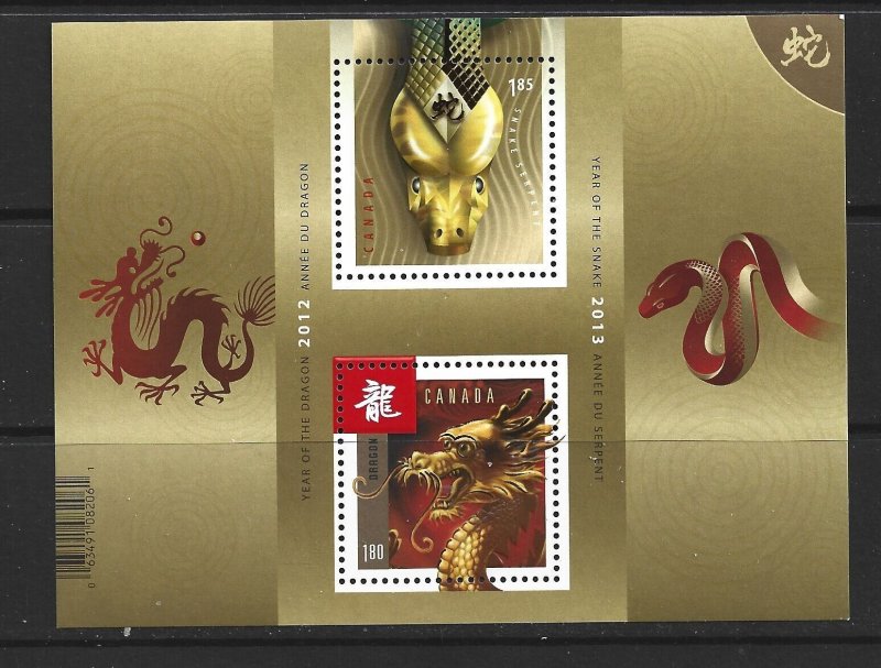 CANADA - 2013 YEAR OF THE SNAKE TRANSITIONAL SOUVENIR SHEET - SCOTT 2600a - MNH