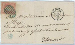 P0125 - SPAIN - POSTAL HISTORY - #48 on cover from SEGOVIA 1858 Blue Grill-