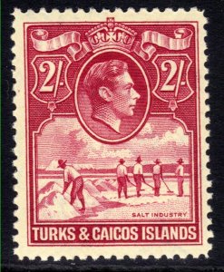 Turks & Caicos 1938 - 45 KGV1 2/-d Bright Rose Carmine Umm SG 203a ( L831 )