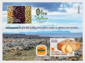 Spain 2021 MNH Souvenir Sheet Stamps Traditional Gastronomy Olives Cheese