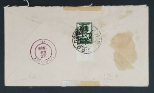 1959 Kathmandu Nepal Philip Cummings Woodstock Vermont Registered Sea Mail Cover