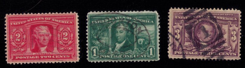 US Sc #323-325 Used  Louisianna Purchase Exposition 1904 Short Set Of Three VF