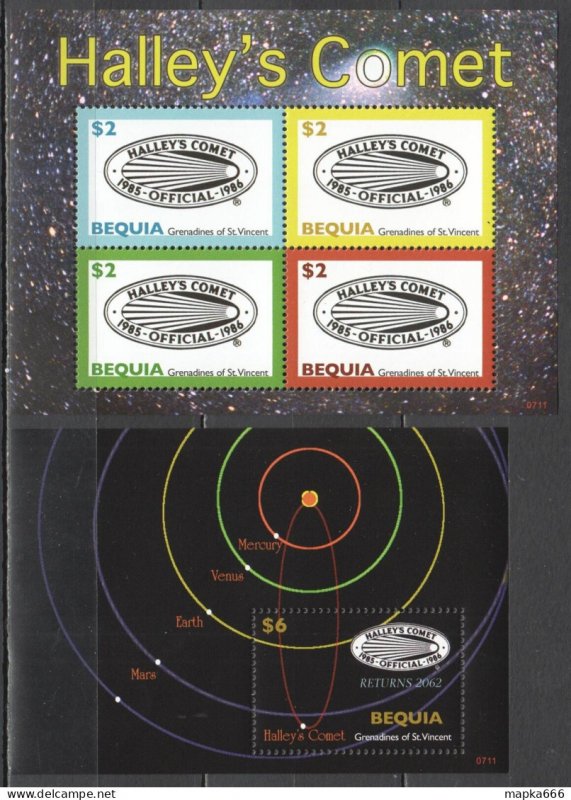 Ss0992 2007 Bequia Space Halley'S Comet 1Kb+1Bl Mnh