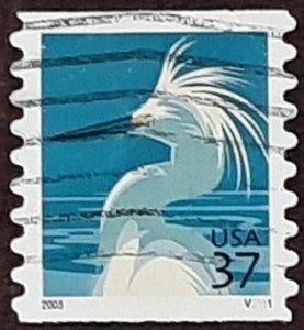 US Scott # 3829;  used 37c Snowy Egret,2003-04; F/VF;PNC#V2111; off paper