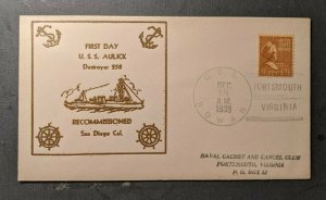 1939 USS Rowan Illustrated Cachet Cover Portsmouth Virginia Ship Cancel