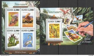 2013 Uganda Dinosaurs Reptiles Fauna World In Stamps #3131-4+Bl439 ** Ug040