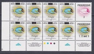 TONGA 1992 45s on 32s fish imprint block of 8 MNH..........................B3962