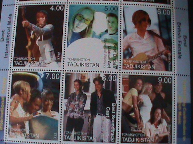 ​TAJIKISTAN-BRIT AWARDS 2000-BEST INTERNATIONAL MALE & FEMALE MNH SHEET-VF