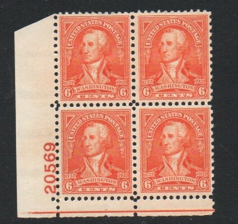 ALLY'S US Plate Block Scott #711 6c Washington Bicentennial [4] Mint, LH [HV]