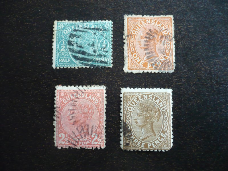 Stamps - Queensland - Scott# 89,90,92,93 - Used Part Set of 4 Stamps