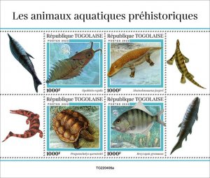 TOGO - 2022 - Prehistoric Water Animals - Perf 4v Sheet - Mint Never Hinged