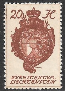 LIECHTENSTEIN 1920 20h COAT OF ARMS Pictorial Sc 35 MLH