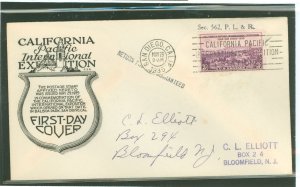 US 773 1935 3c California Pacific International Exposition on an addressed first day cover with an Anderson cachet.