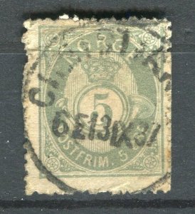 NORWAY; 1877-86 early classic 'ore' type used Shade of 5ore. + fair Postmark