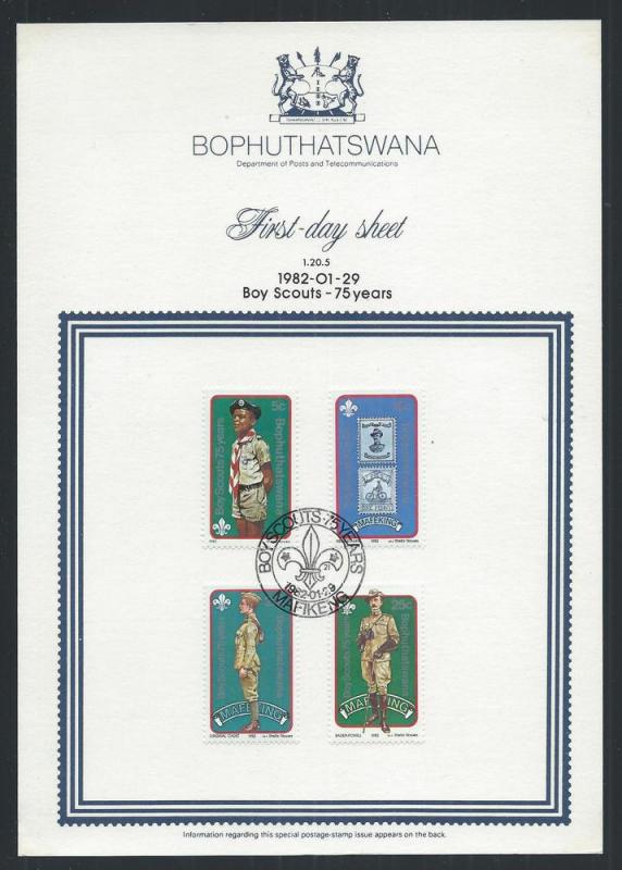 BOPHUTHATSWANA SC# 84-7 1ST DAY SHEET 1.20.5  FVF/CTO 