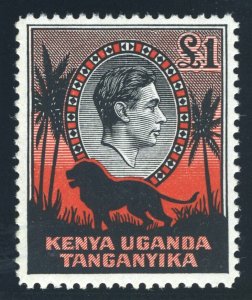 K.U.T. 1954 KGVI £1 black & red (p12½) superb MNH. SG 150b. Sc 85b.