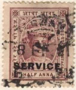 India: Indore O1 (used) ½a Maharaja Tukoji Rao III, lake, ovptd (1904)