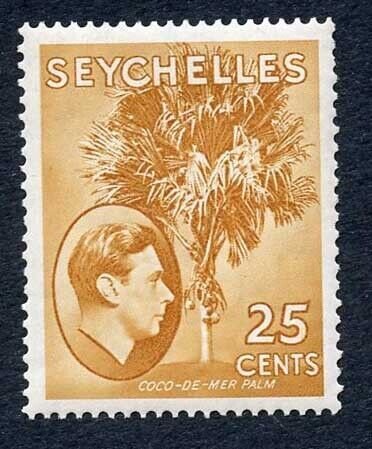 Seychelles SG141 25c Brown-ochre M/M cat 50 pounds