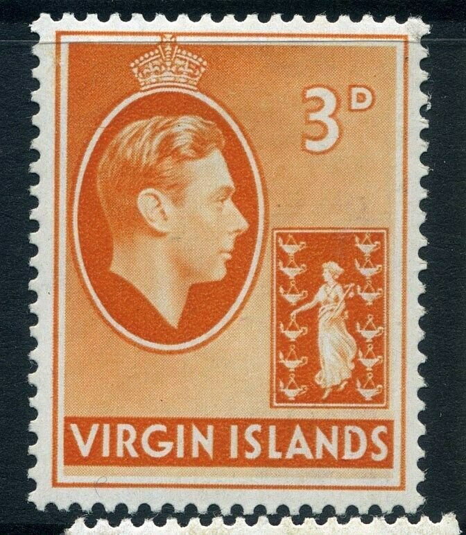 BRITISH VIRGIN ISLANDS;  1938 GVI issue fine Mint hinged 3d. value SG 115