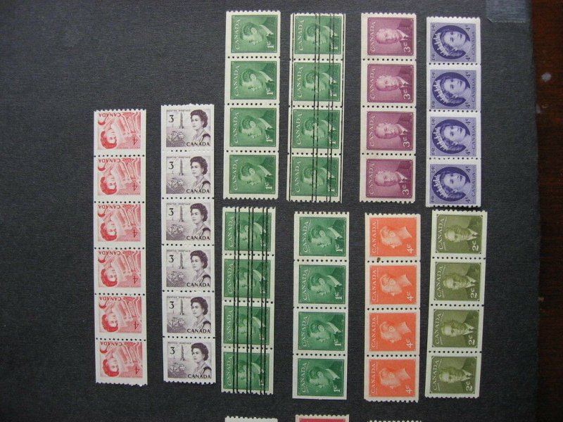 CANADA 19 different MH coil strips of 4 or 6. Couple strips have small faults 