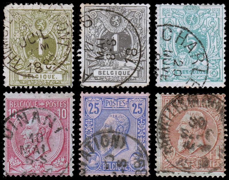 Belgium Scott 49-54 (1884-85) Used H F-VF, CV $20.20