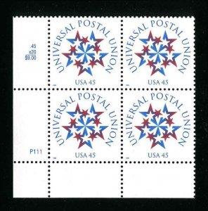 Sc 3332  45¢ Universal Postal Union Stamp Plate Block Lower Left