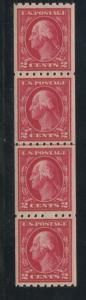 1912 US Coil Stamp #411 2c Mint Never Hinged VF Guide Line Strip of 4 Certified