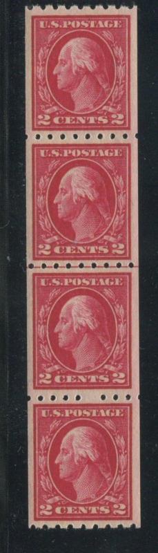 1912 US Coil Stamp #411 2c Mint Never Hinged VF Guide Line Strip of 4 Certified