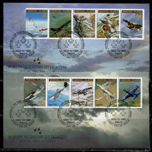 MARSHALL ISLANDS 1995 WORLD'S LEGENDARY JET FIGHTERS SET OF 5  FIRST DAY COVERS 