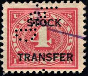 RD3 4¢ Stock Transfer Stamp: Double Transfer (1918) Perfin