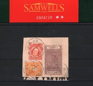 NEW ZEALAND QV POSTAL FISCAL 30s High Value RARE Postal Used KEVII Piece SS4159